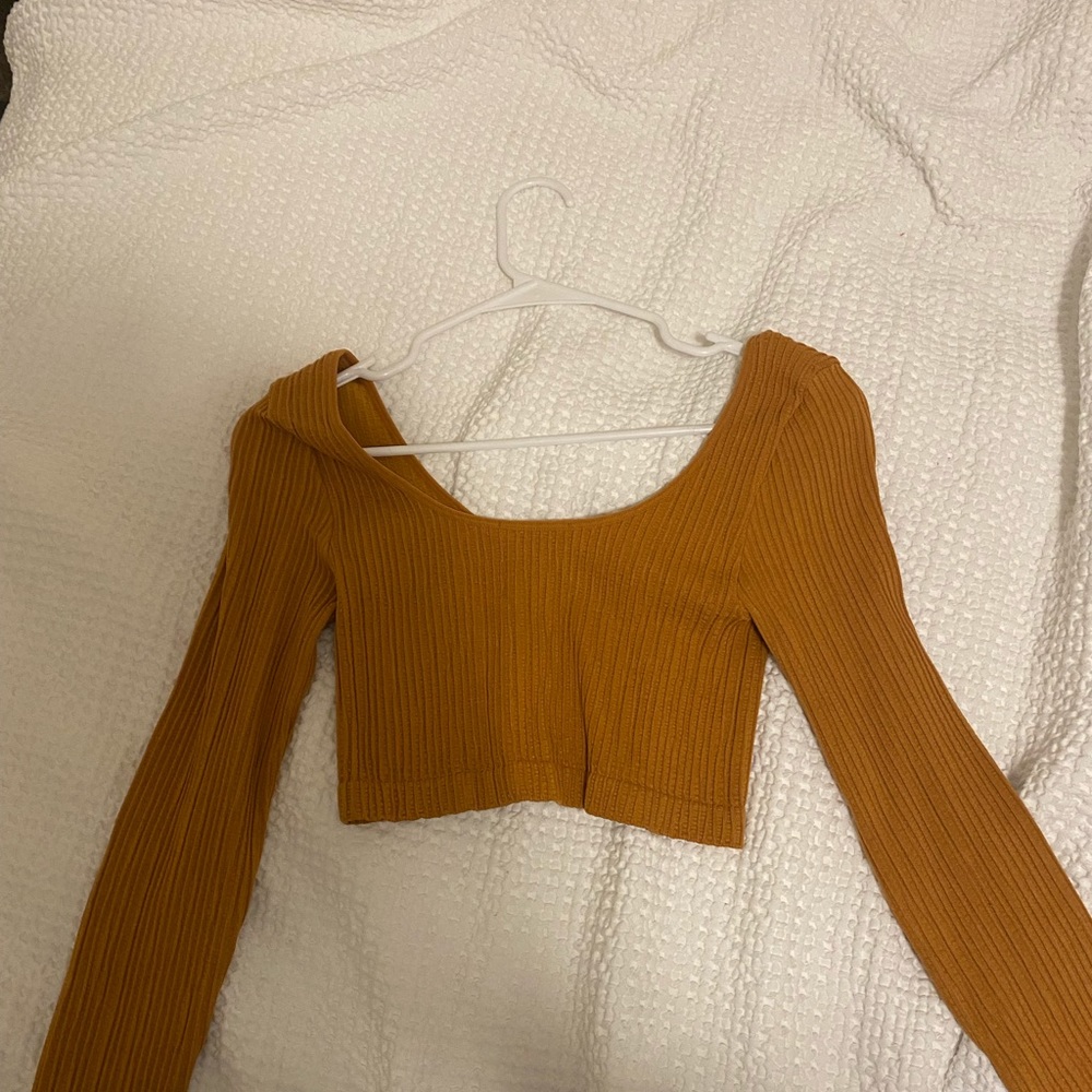 burnt orange, long sleeve, crop top